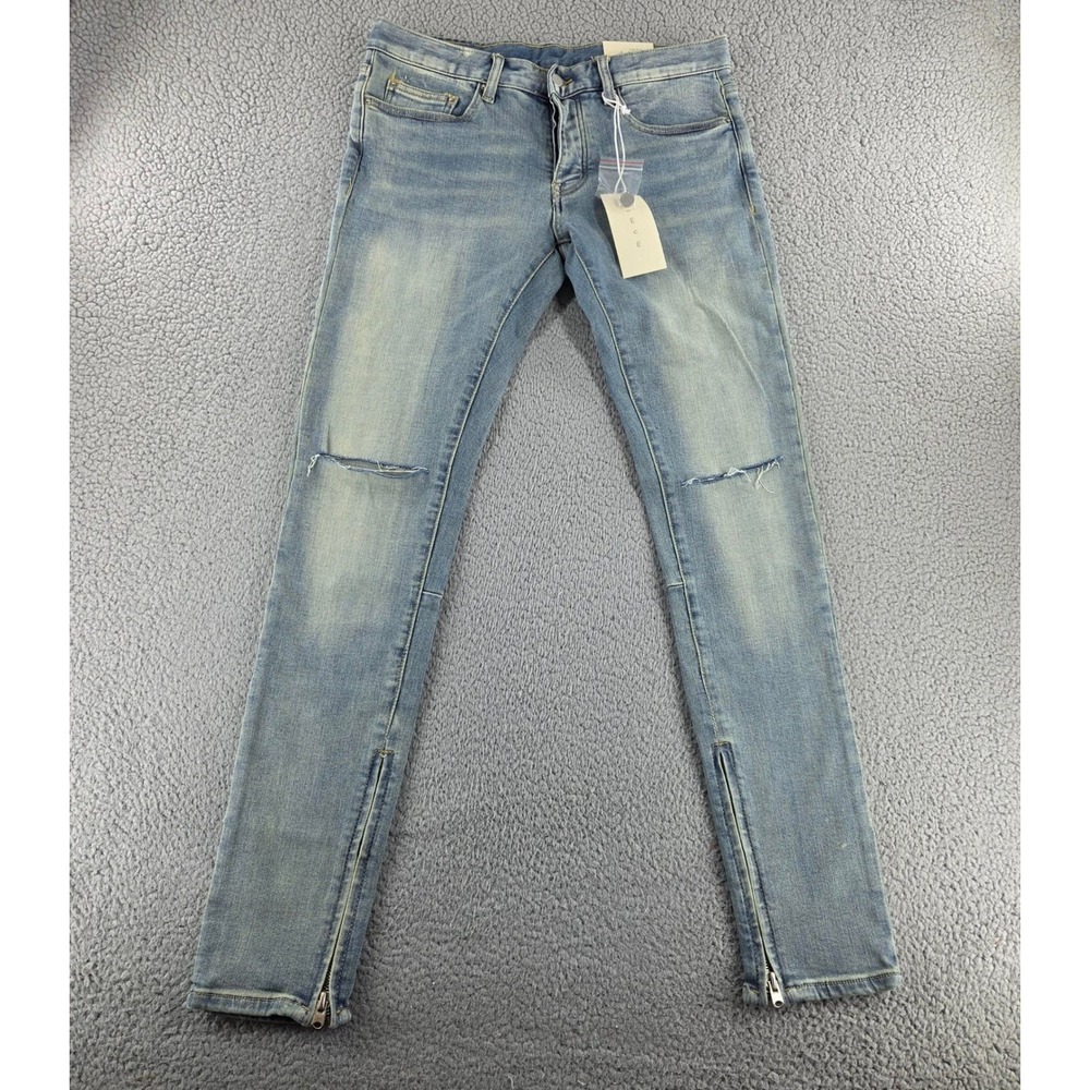 mnml M6 Stretch Denim Jeans Mens 31 Blue Distressed Skinny Jeans Ankle Zippers